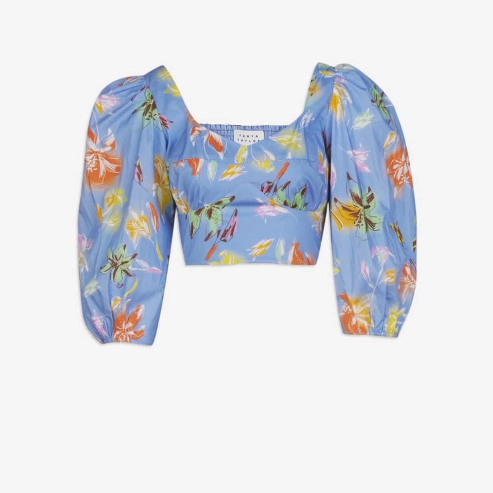 Floral Puff-Sleeve Crop Top EUC